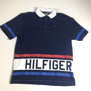Vintage Tommy Hilfiger Denim￼ 1/4 zip￼ Short Sleeve Polo‎ Shirt Blue Size M B134